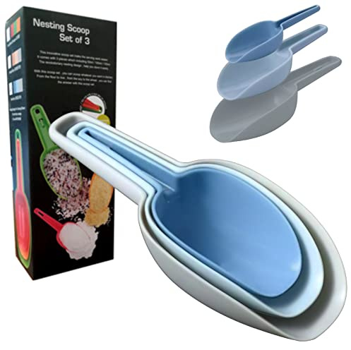 Flour Scoop Set of 3 for Canisters, Ice, Popcorn, Pet Food, Dry Goods, Coffee Beans, Candy - Plastic Scoops 1.7/3.4/5.1 oz