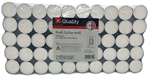 Teelichter Weiß Ohne Duft Großpackung | 4, 6, 8 Std. Auch Maxi (6 Std. Teelichter + 1 HL Kauf Notizblock, 150 Stück)