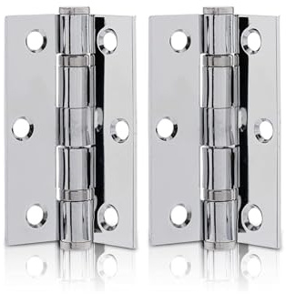 UAP 3 Inch Ball Bearing Butt Door Hinges for Internal Doors 75mm x 50mm Mild Steel Square Corner Internal 2 Pack Polsihed Chrome