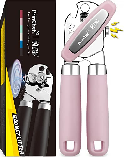 PrinChef Dosenöffner manuell, Dosenöffner mit Magnet – kein Problem, Deckelheben, Handdosenöffner, glatte Kante mit scharfer Klinge, robust und einfach zu bedienen, für Senioren mit Arthritis, Rosa