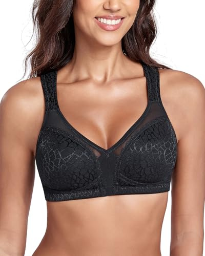 Lemorosy Full Coverage Non Padded Wireless Minimizer Bra Women's Plus Size Underwear Comfort and Double Support for Large Bust(Black,42C)
