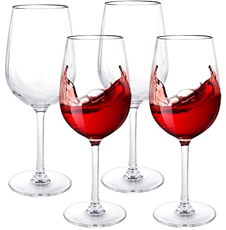 FWEEK Lot de 4 grands verres à vin en plastique incassable réutilisable 550 ml en polycarbonate transparent pour fête, camping, pique-nique, jacuzzi, piscines