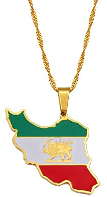MTCDBD Iran-Karten-Halskette Für Unisex-Schmuck, Iranischer Karten-Anhänger Mit Flagge, Party-Kleid-Accessoires, Ethno-Stil, Patriotisches Symbol-Halsketten-Geschenk, Gold, 45 cm Kette