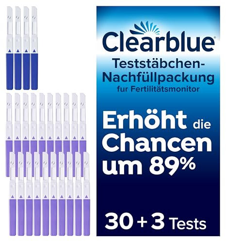 Clearblue 33 Tests Kinderwunsch Fertilitätsmonitor, Zykluscomputer Nachfüllpackung, 30x Ovulationstest und 3x Schwangerschaftstest, Fruchtbarkeitstest für Frauen zur Bestimmung des Eisprung