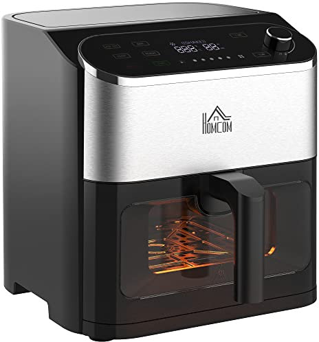 HOMCOM 4 in 1 Design Heißluftfritteuse 6,5 L 1350 W Airfryer mit Touchscreen Fritteuse mit Timer und Sichtfenster Heißluftofen mit Antihaft-Korb und Überhitzungsschutz für ölfreies Frittieren Schwarz