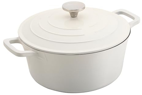 Commichef Cacerola Redonda, Cazuela, Crema, 24cm Diámetro, Aluminio Fundido, Con Tapa, Apta Para Hornos y Placas de Cocción, XR-724CR