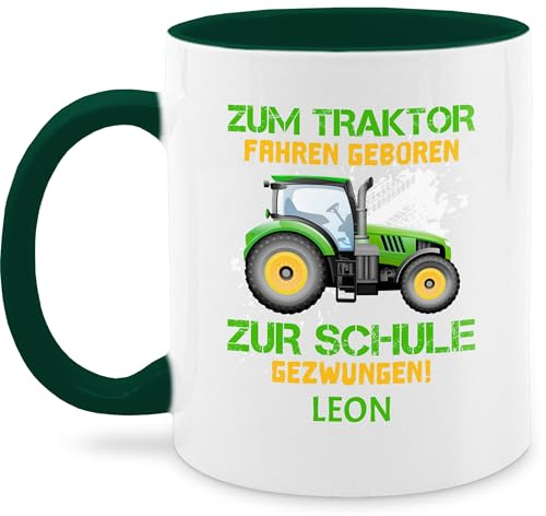 Tasse Tassen 325ml - Zum Traktor fahren geboren zur Schule gezwungen - 325 ml - Dunkelgrün - geschenkideen für landwirte traktoren trecker kaffeetasse teetasse einschulung bulldog gezwungen￼