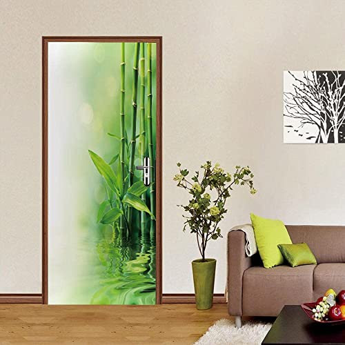 Türfolie Türtapete Türposter Selbstklebend 3D Fototapete Klebefolie Tür Mit Motiv Türaufkleber Kinderzimmer Grüne Bambusblätter 95 X 215 Cm