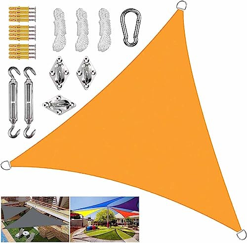 Vele ombreggianti a triangolo giallo mango for laghetto Tenda da sole for piscina Aree giochi all'aperto resistenti al vento Vela parasole Protezione UV con kit di fissaggio for impieghi gravosi ( Siz