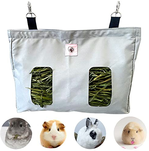 Kaninchen Heutasche, Hasen-Futterstation Heutaschen, Meerschweinchen Heutasche, Hängender Futtersack für Kleintiere, für Kaninchen/Meerschweinchen/Chinchilla (Grau)