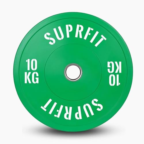 SUPRFIT – Hantelscheiben gummiert 5-25kg farbig – Premium Fitness Bumper Plates – Stoßabsorbierende Gewichtsscheiben aus Vollgummigranulat – Hantelscheiben Ø 50mm für Langhantel Training