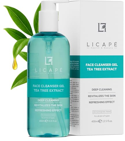 Licape® Reinigungsgel Gesicht | 400 ml | Abschminken & Gesichtsreinigung | Mit Teebaumöl für sanfte & porentiefe Reinigung – ohne Austrocknen | Für fettige & sensible Haut – entfernt Make-up & Talg