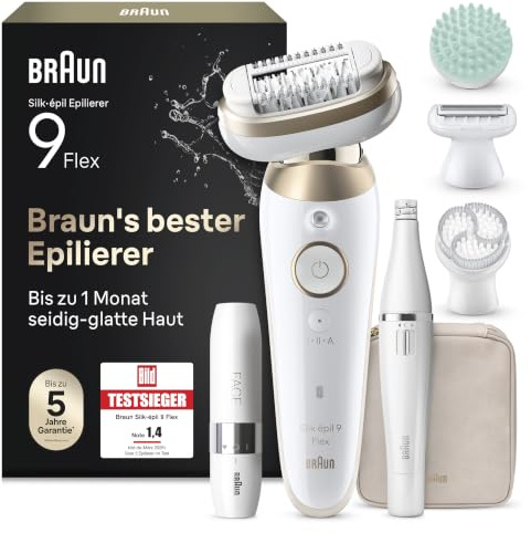 Braun Silk-épil 9 Flex SkinSpa Depiladora Eléctrica Mujer, 9-681 3D, Blanca/Dorada - Depiladora Corporal Resistente al Agua, con Rasuradora FaceSpa Y Mini Depiladora Facial, Depila, Rasura Y Recorta