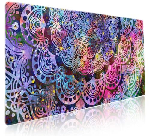 Purple Mandala Gaming Mouse Pad XXL Pink Blue Green Abstract Art Extended Big Large Desk Mat Non-Slip Rubber Base Stitched Edge Long Keyboard Mousepad for PC Computer Laptop,35.4×15.7 in