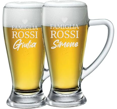 Colorfamily Coppia Boccali da Birra Personalizzati San Valentino Set da 2 boccali personalizza con nome e cognome Famiglia - bicchiere in vetro 38 cl