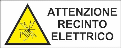 M-ITALY CARTELLO SEGNALETICO UNI - attenzione recinto elettrico - Adesivo Extra Resistente, Pannello in Forex, Pannello In Alluminio (30x12, Plastica)