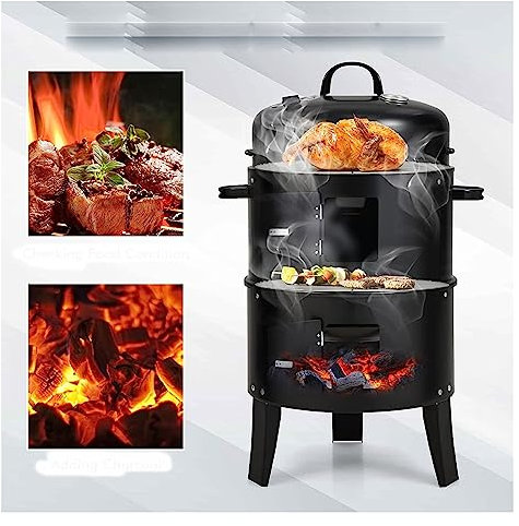 Barbacoas de carbón, parrilla de carbón 3 en 1, ahumador de barbacoa portátil con termostato incorporado, asador de barbacoa de jardín al aire libre para fiesta de camping