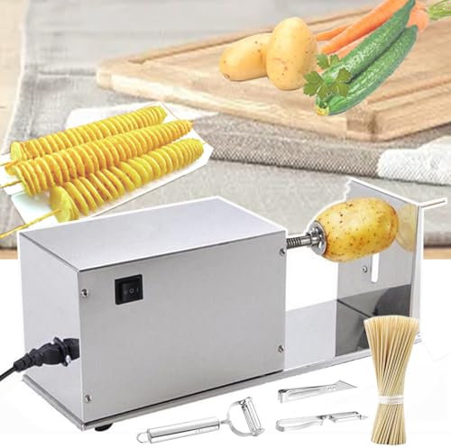 Macchina Per Patate | Affettatrice Spirale Per Patate | Affettatrice Per Patate Attorcigliate Spirale, Viene Fornito-3 Strumenti Per Sbucciare/100 Bastoncini Di Bambù,Silver