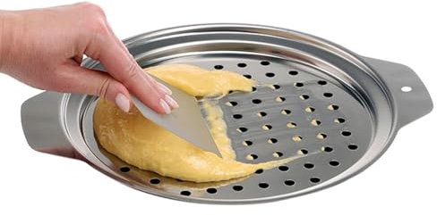 KEISSCO Stainless Steel Spaetzle Maker Lid with Scraper Traditional German Egg Noodle Maker Pan Pot Spaghetti Strainer