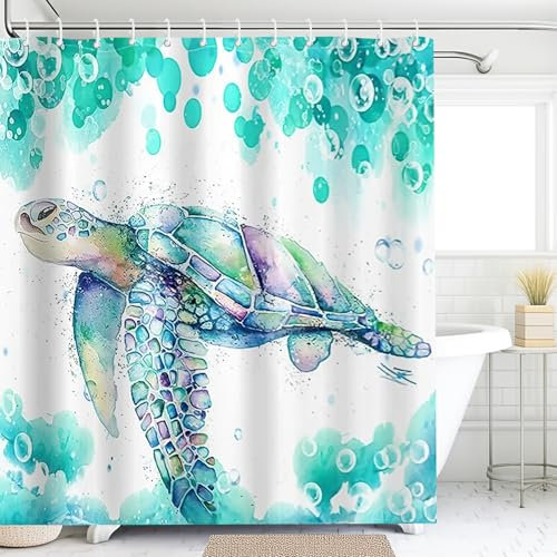 LHOEST Duschvorhang 180x180, Duschrollo für Badewanne MeeresschildkröTe Blauer Ozean, Shower Curtains Mit 12 Haken, Duschvorhang Anti Schimmel Waschbar Wasserdicht, Duschvorhänge Polyester Stoff