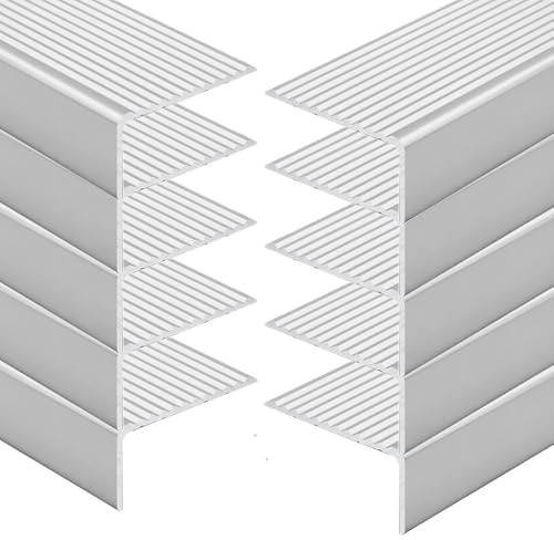 HAEKEBC 10 Stück Treppenkantenprofile 150cm Metall Treppenstufen Aluminium Rutschfester Stufenkantenprofile Für Veranda/Treppen/Stufen, wasserdichte Treppenkantenschutz(Silver,150cm-60in)