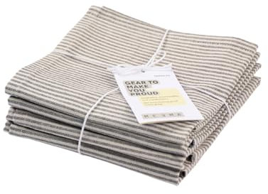 MEEMA Stoffservietten, 4 Stück, waschbare Boho-Servietten, Holzkohle, Nadelstreifen, recycelte Baumwollservietten für Partys, Thanksgiving, Hochzeiten, Weihnachten, Servietten, Tuch – 45,7 x 45,7 cm