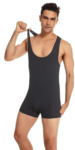 DUHENWU Herren Einteiler Overall Jumpsuit Wrestling Singlet Body Gymnastikanzug Ärmelloser Body Bodysuit Sexy Unterwäsche Sportbody Männer Tank Unterhemd Gym Yoga Gymnastik Umterhemd