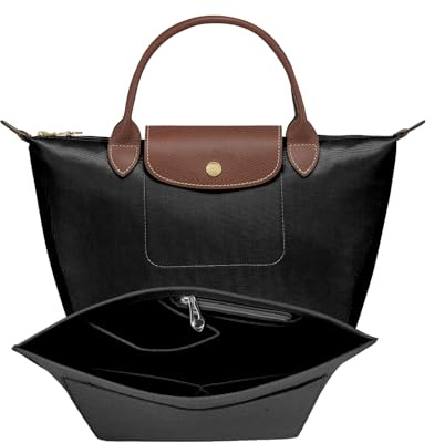 Shengxi Organiseur de Sac à Main pour Longchamp Poignées Longues et Courtes Organiseur de Sac Fourre-tout en Feutre Organisateur de Sac Multi-poches pour Téléphone Clés Tasse (Noir, S)