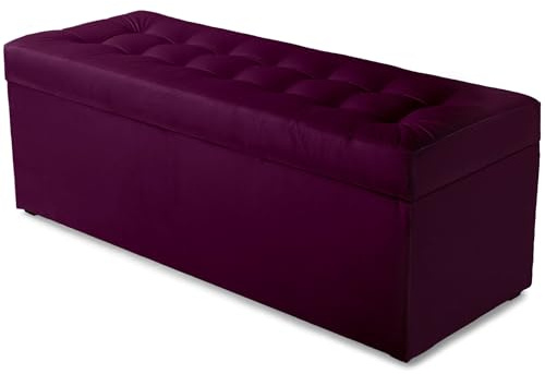 MG Design Puf con almacenaje 45 × 120 cm Violeta – Banco tapizado con baúl Interno, Asiento Suave, Estructura de Madera hasta 300 kg, sin Montaje, fácil de Limpiar