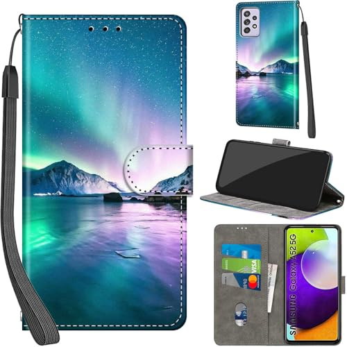 PHINIENLAND Coque pour Samsung Galaxy A52 4G/5G Portefeuille Aurore | 3 emplacements cartes, 1 poche billets, Fermeture magnétique, Fonction support, Étui de protection pour Samsung A52
