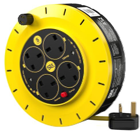 SLx Extension Lead 5m 4 Socket Extension Reel Heavy Duty Extension Cable Thermal Cut Out Extension Lead for Garden Lawn Mower Office 13A Fused UK Plug