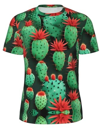 Molti piccoli cactus art da uomo in rete a maniche corte girocollo magliette per feste in spiaggia, Nero , S