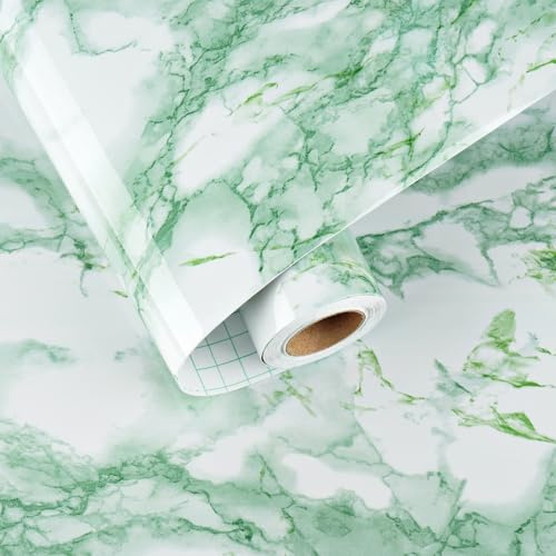 HotDecor Möbelfolie Selbstklebend Abwaschbare Tapete Grün Klebefolie Marmor Für Möbel Arbeitsplatte Folie Wand Tapeten Badezimmer Schrankfolien Küchenfolie Selbstklebend Grüne Marmor Folie 60 x 300cm
