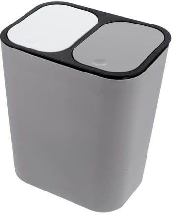 HOLIDYOYO Cubo De Basura De 2 Compartimentos 15l Gris Claro Para Cocina, Contenedor De Reciclaje Seco y Húmedo Tapa, Plástico Resistente, Adecuado Para Hogar y Clasificación De Residuos