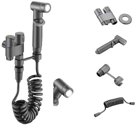 Bidet Sprayer Double-Headed for Toilet Wall-Mounted Bathroom Jet Portable Cold Water Tap Shower Head and Hose Hygienic Stainless Steel Cleaning Pet Bath Personal Hygiene (Grey,Stainless Steel Model)