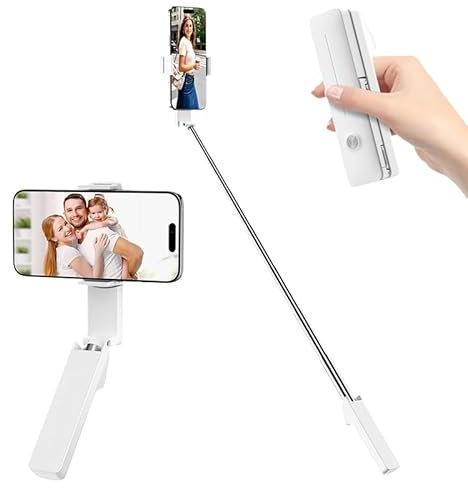 Cloudvalley Mini Selfie Stick, Selfie Tascabile Retrattile con Telecomando, Selfie per Cellulare Portatile Leggero per Vlogging/Video Recording/Live Streaming, Bianco