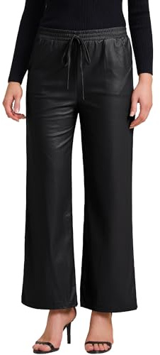 Allegra K Women Faux Leather High Waist Straight Leg Pants with Pockets