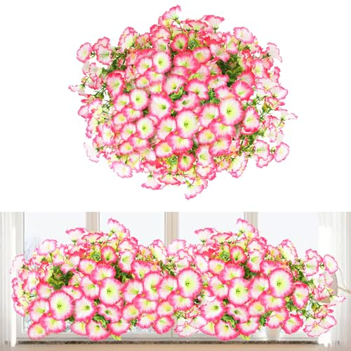 msymsyu Kunstblumen Petuniet 7 Bündel Rosa 36cm Kunstblumen Wie Ech | Plastik Wetterfest Kunstblumen Balkon, Künstliche Blumen für Draußen, Hochzeiten, Wanddekoration, Innen-Outdoor Balkon Deko