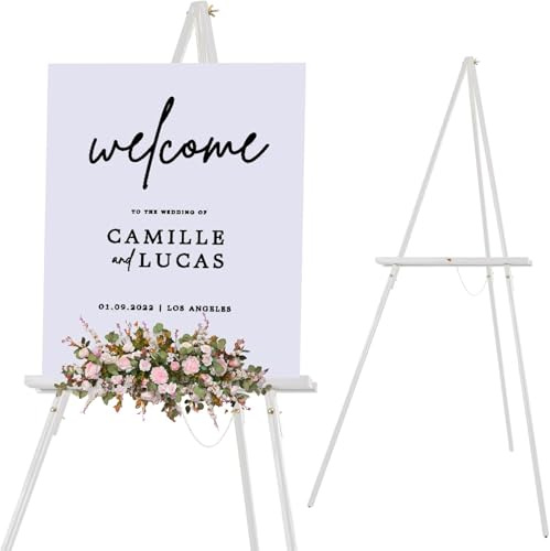 COOZEE 165CM A-Frame Tripod Easel Stand, Wooden Display Easel with Adjustable Canvas Holder, Floor Easel for Wedding Signs, Posters, Paintings, Artwork(White) 1 Pack