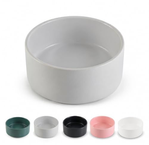 Ceramica Bebedero y Comedero Perro - Antideslizante Cuenco para Perros Pequeño y Mediano Ideal para Comida y Agua - Bebedero Gatos Apto para Gatos Grandes - 15 cm - 320 g / 720 ml - Gris
