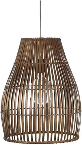 Lampada da Cucina Lampadario a sospensione con cesto intrecciato a mano, paralume in rattan marrone rustico retrò, compatibile con isola della cucina, portico della sala da pranzo e ristorante