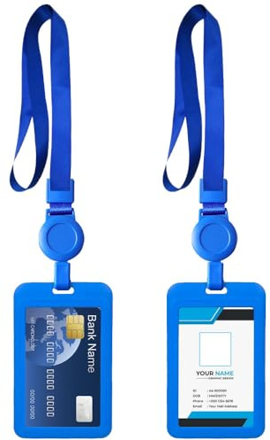 ASISUN 2 Stück Ausweishülle mit band, Ausweishalter ausziehbar, mit Riemen, für Büropersonal, Schutz für Ausweise, Büro, Studenten, Ausstellung, Bus (Blau)