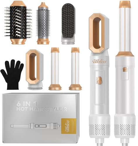 UKLISS 6 in 1 Hairstyler, Haarstyler & Haartrockner Set mit Warmluft Lockenbürste Automatisch, Hair Dryer, Rundbürstenföhn, Warmluftbürste, Haarföhn, Geschenke für Frauen Haarstyling - Pro Weiß