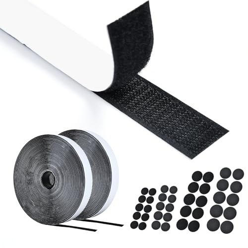 AiQInu Belcro Adhesivo Fuerte, 10m X20mm Reutilizable Nylon Doble Cinta Cara, con 20 Pares de Adhesivo Redondo, Cinta Adhesiva Doble Cara, Nylon Hook y Loop Auto Adhesivo