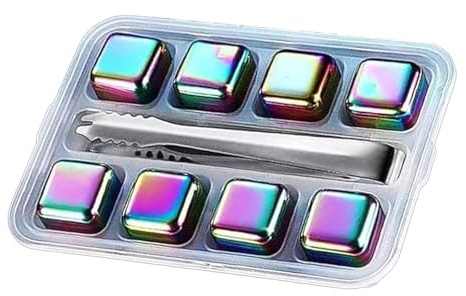 Btgghytr Piedra de enfriamiento reutilizable que no se derrite 4/6/8 con pinzas de acero para mantener las bebidas frías para cócteles, vino, jugos, café, no diluyente, piedra de enfriamiento
