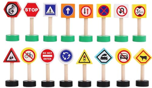 Générique Jouet de signalisation routière-16X Ensemble de Jeu de Panneaux de routière pour, Sensibilisation à la sécurité routière, Panneau de signalisation | Jeu d'apprentissage précoce,