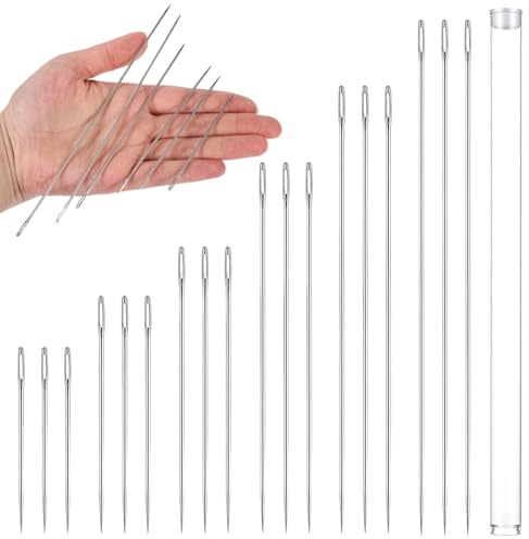 18PCS Professional Upholstery Needles, 3/3.5/4/5/6/7 Hand Sewing Needles Sharp Needle Crafting Project Long Needle for Repair Stitching and Crafting Project