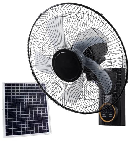 Ventilatore da Parete Esterno da 16 con Pannello Solare, Sistema di Raffreddamento Impermeabile con Telecomando, 5 Pale/3 Velocità/Ventilatore Oscillante a 90°, per Camera da Letto, Casa, Campeggio,