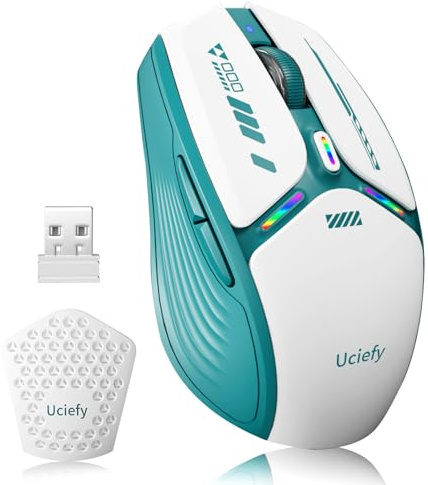 Uciefy V19 Wireless Mouse, USB C Rechargeable Magnetic Cover Mouse - Green | LED Light, Battery Indicator, Honeycomb Shell, USB Receiver and Type C Adapter, Side Buttons, Portable, 1600 DPI, Cordless