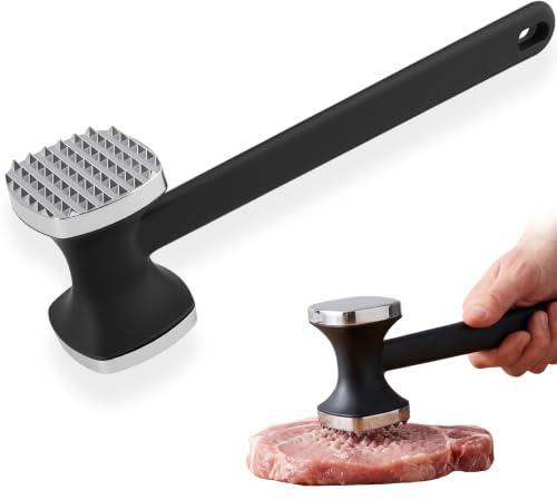 Sylalxeba Martillo ablandador de Carne Doble Cara en aleación de Zinc y PP, mazo Antiadherente para bistec Pollo Pescado Cerdo, Lado Liso y Lado con púas, fácil Limpieza